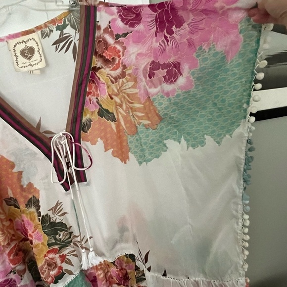 Z & L Europe Boho Floral Pom-Pom Caftan Kimono Coverup size OS Beach Vacation - Picture 7 of 16